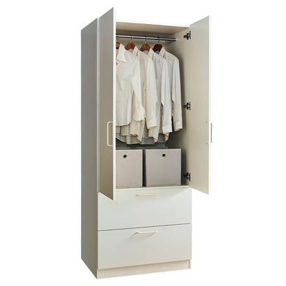 Emma - 2 Door Closet With 2 Drawers And Hanging Bars - White