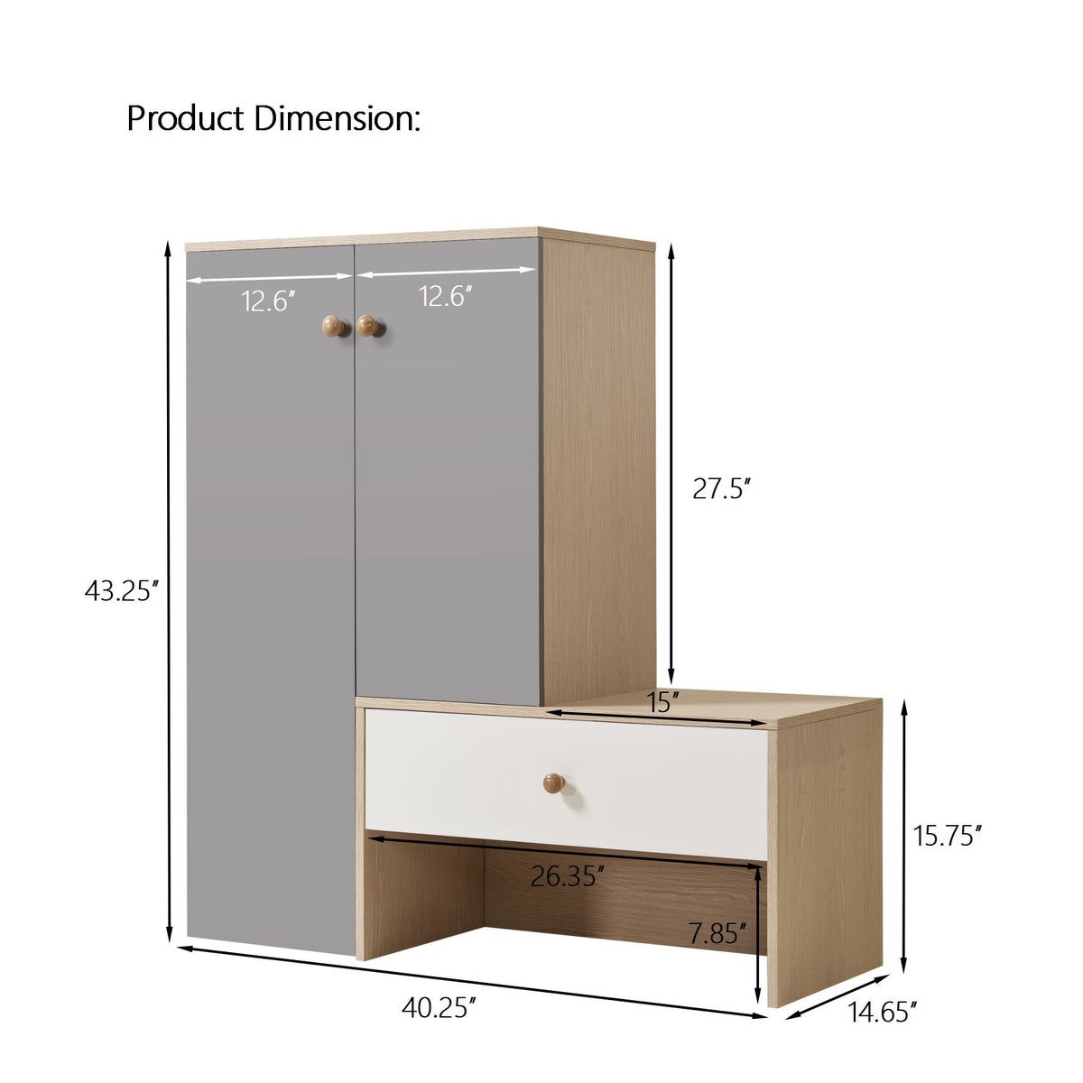 Modern Multi Functional Shoe Storage Bench & Cabinets With Adjustable Shelves - Gray / Natural Wood / White