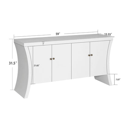 Refined Industrial 4 Door Credenza With Arc Legs & Clasps