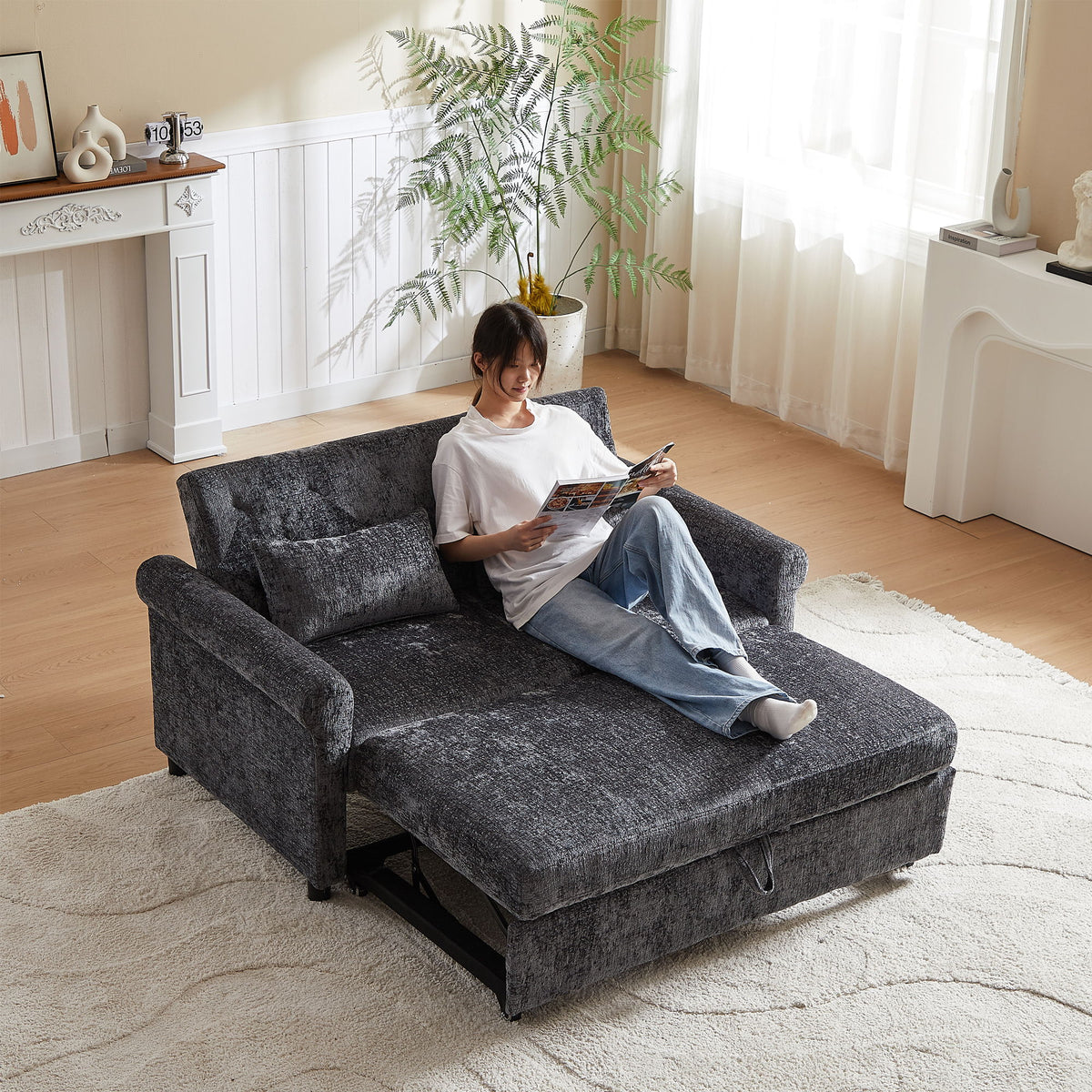 Loveseat Sofa Bed, Pull - Out Couch Sleeper & 2 Pillows
