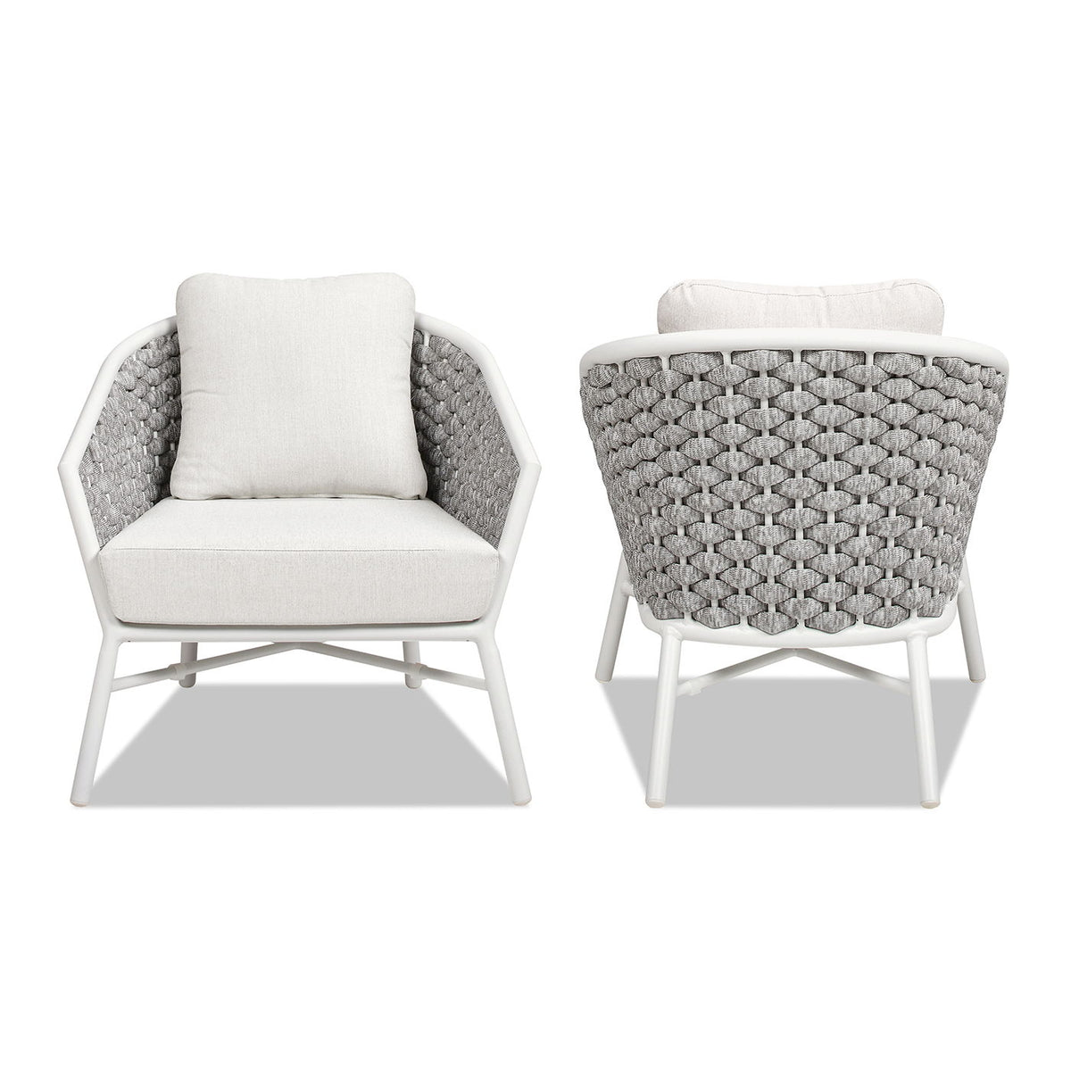 Rowan - Rope Barrel Back Patio Accent Arm Chair (Set of 2) - White