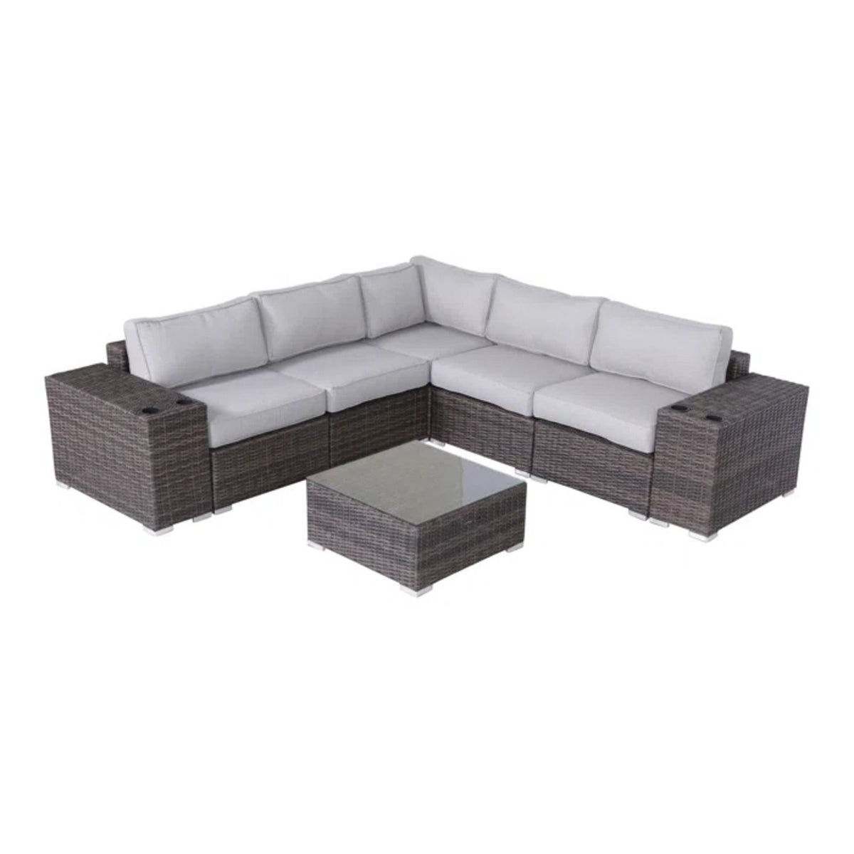 Modern Patio Rattan Sectional Set With Cushions