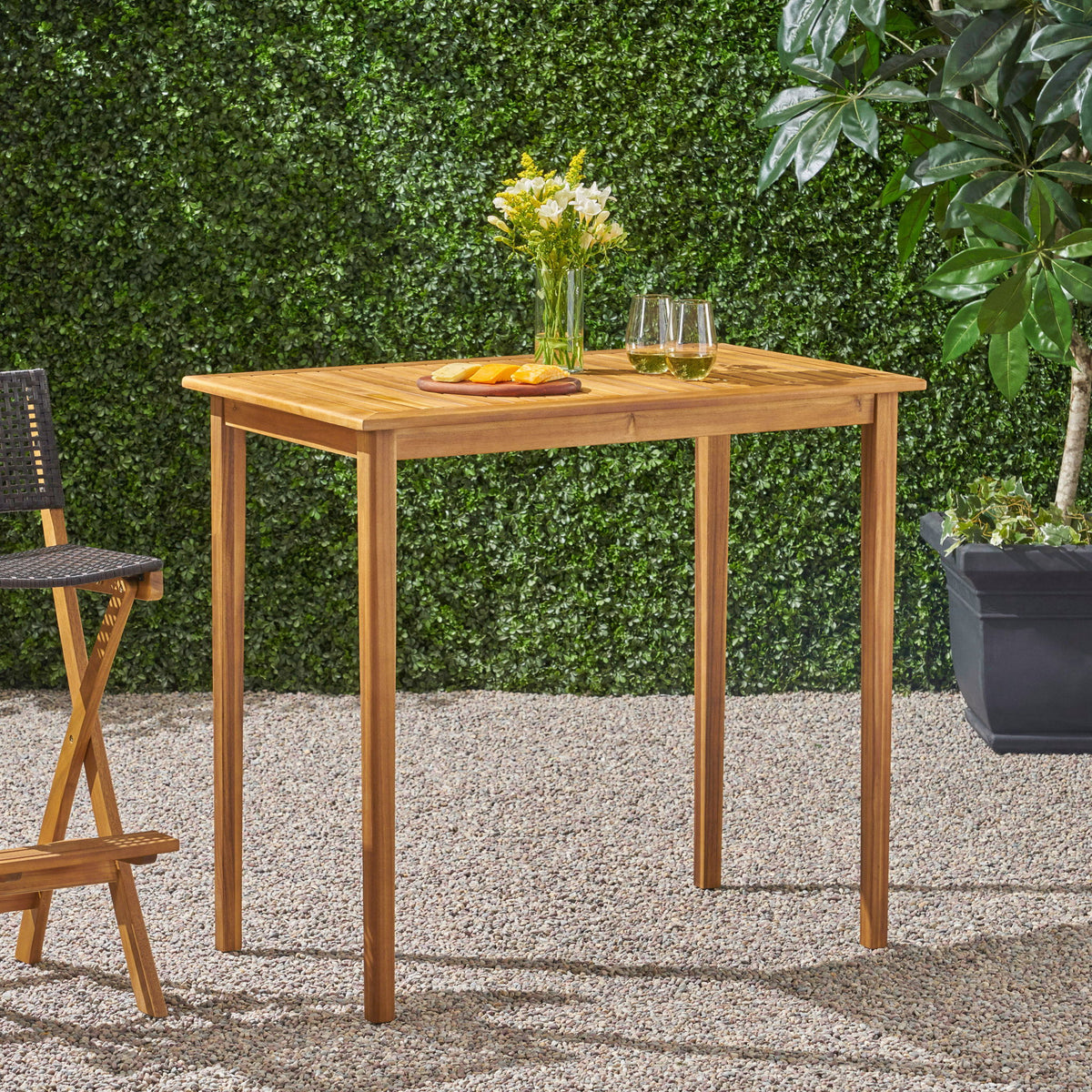 Outdoor Minimalist Acacia Wood Rectangle Bar Table