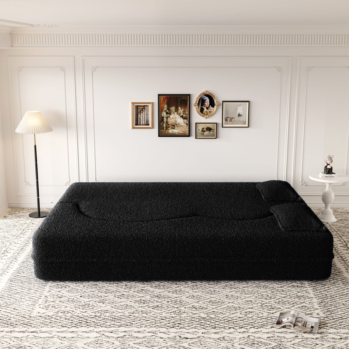 Modern Floor Sofa, With 2 Pillows, Convertible Teddy Fabric Foam Filled Bed