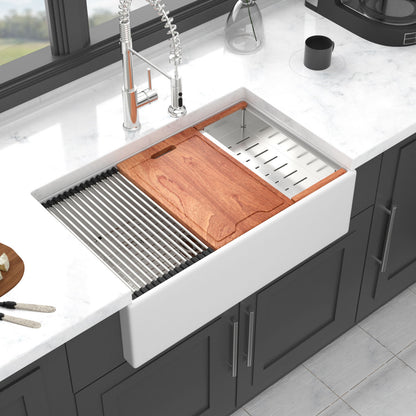 Farmhouse Sink Workstation, Ceramic Single Bowl With Accessories