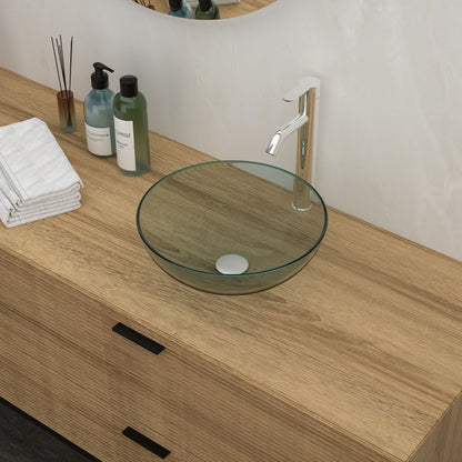 Artistic Tempered Glass Vessel Sink With Pop Up Drain
