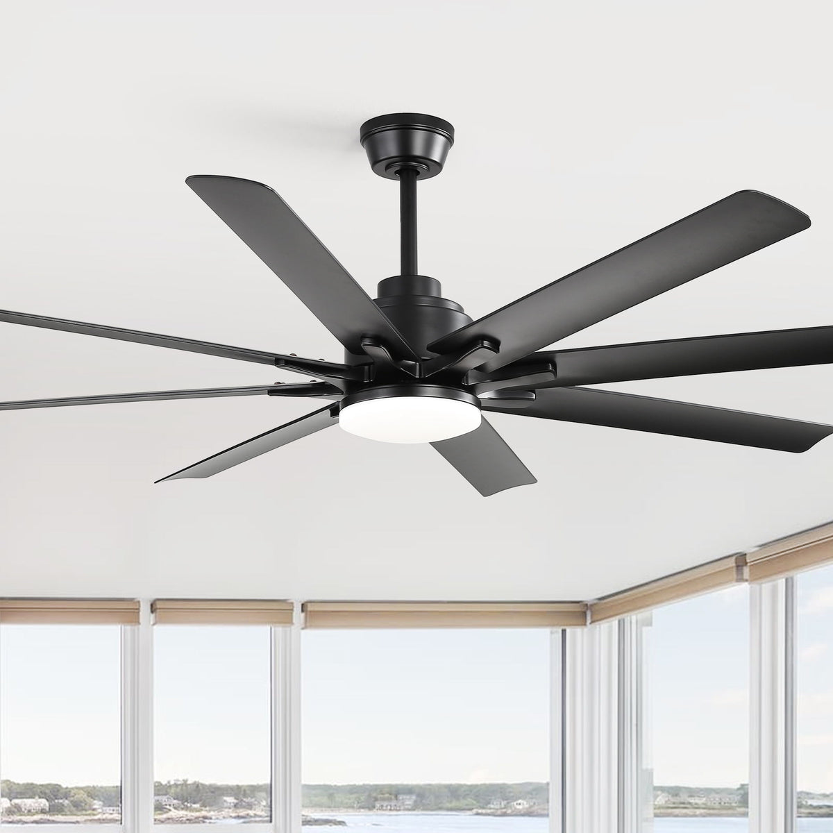 Ceiling Fan With Light 8 Blades, 18W LED 3 Color Dimmable Light, For Living Room & Bedroom - Matte Black