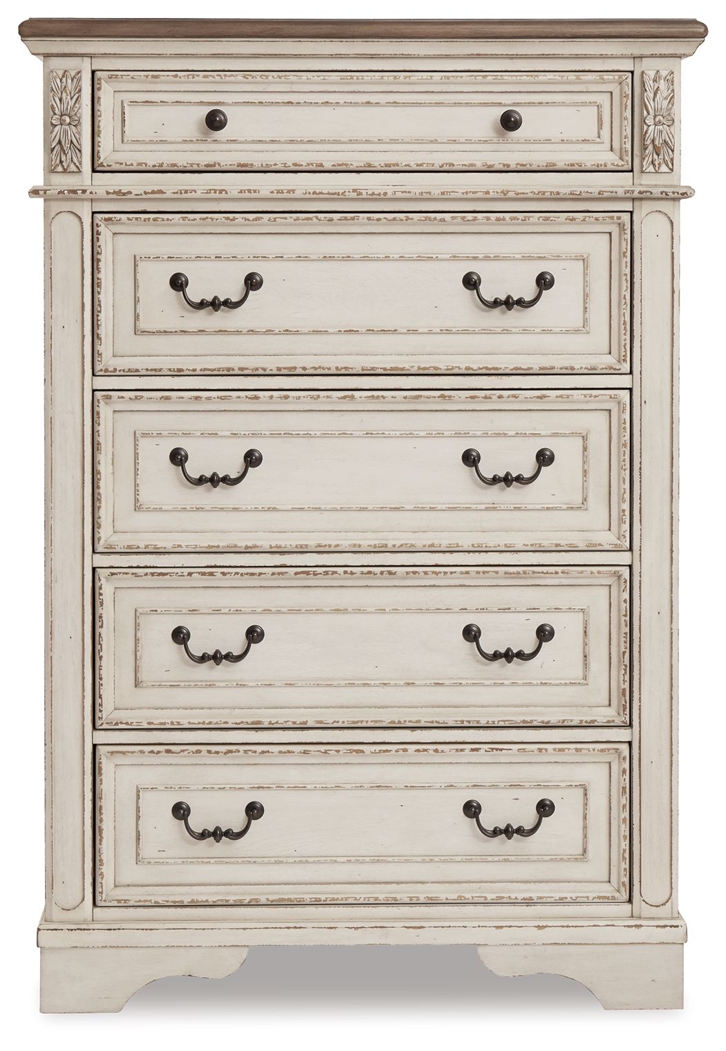 Realyn - Five Drawer Chest - White / Brown / Beige