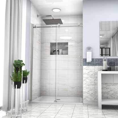 Single Sliding Bypass Shower Door Enclosure With Tempered Glass