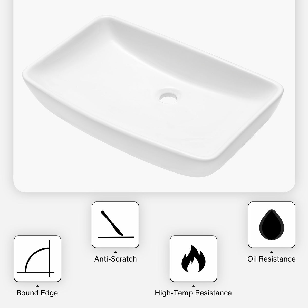 Rectangular Vessel Bathroom Sink - White