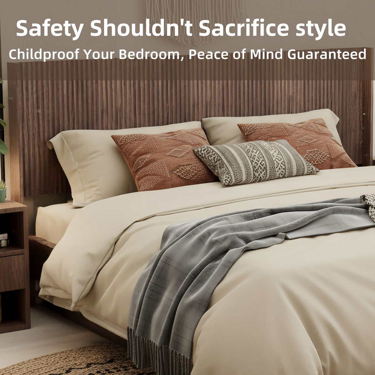 Queen Headboard Only, Fluted Panel Design - Walnut