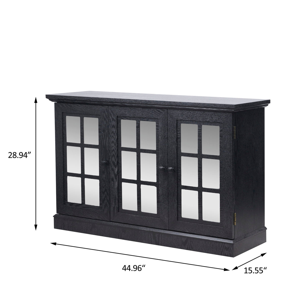 Storage Cabinet With 3 Mirrored Acrylic Doors, Adjustable Shelves