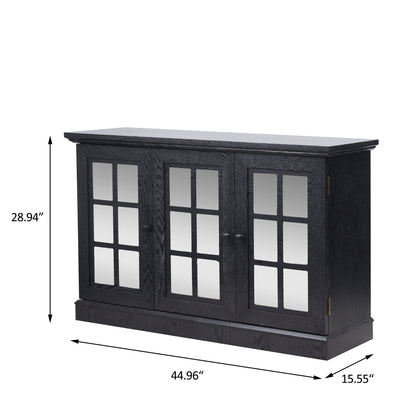 Storage Cabinet With 3 Mirrored Acrylic Doors, Adjustable Shelves