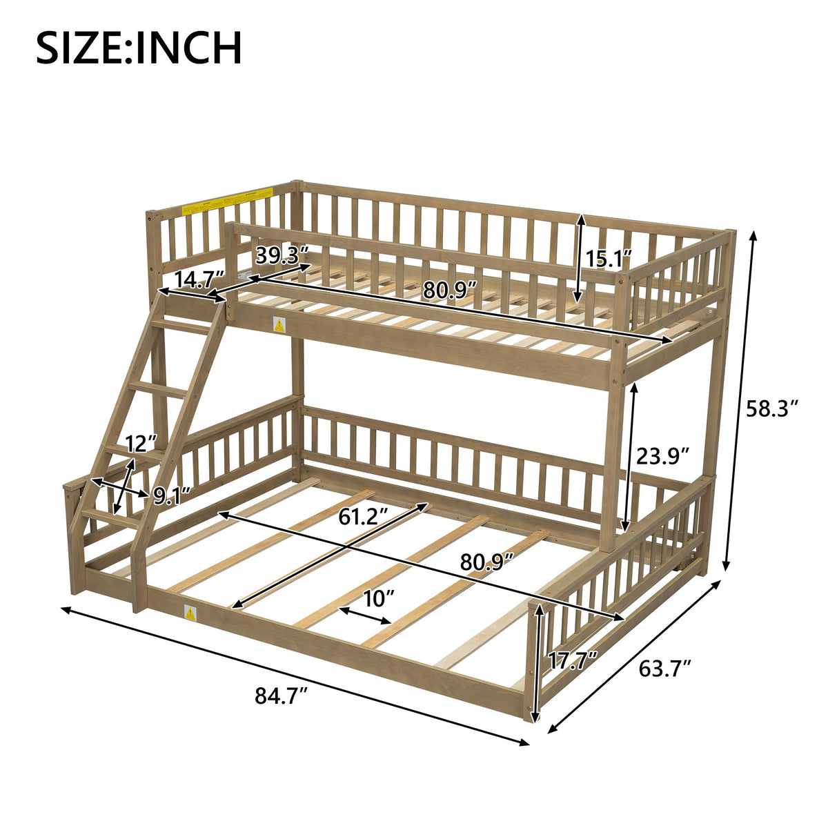 Bunk Bed With Ladder And Guardrails