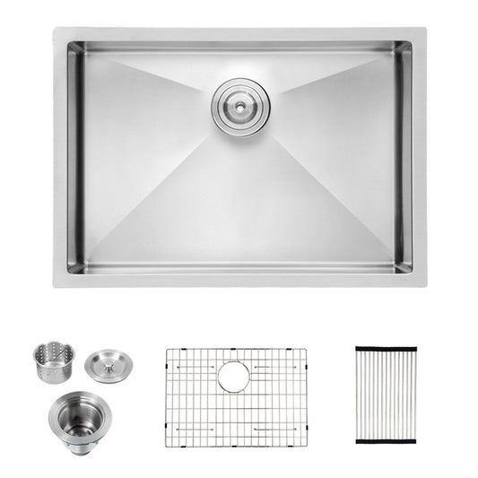 28" Undermount Kitchen Sink With, 10" Deep, Single Bowl, Rounded Corners - Brushed Nickel