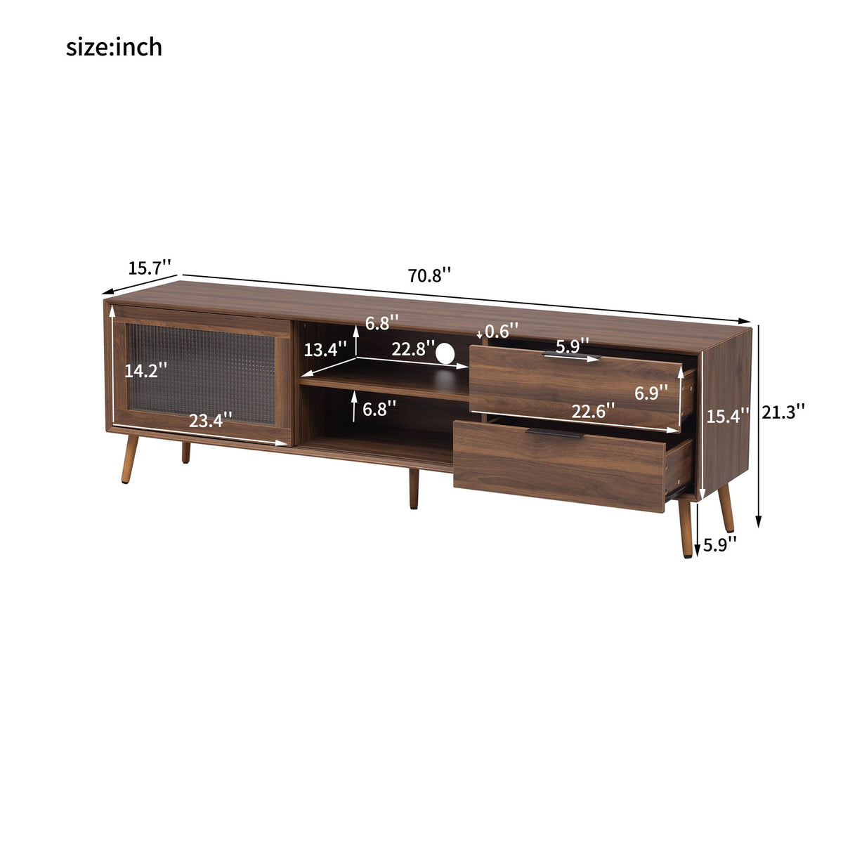 TV Stand, Media Console With 2 Doors, 2 Drawers & Storage Cabinet - Walnut