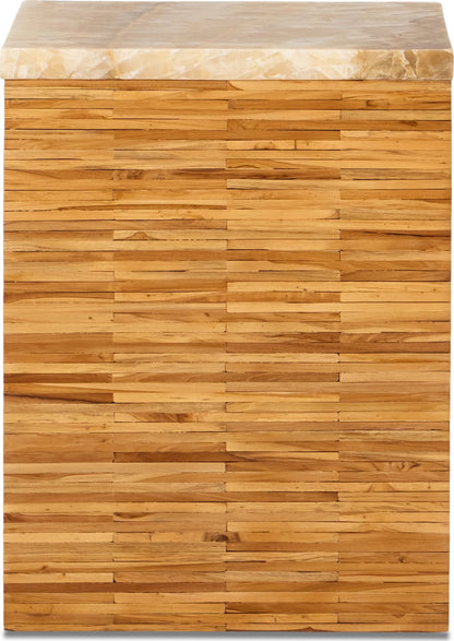 One - Stone Wood Tile End Table - Onyx And Solid Teak
