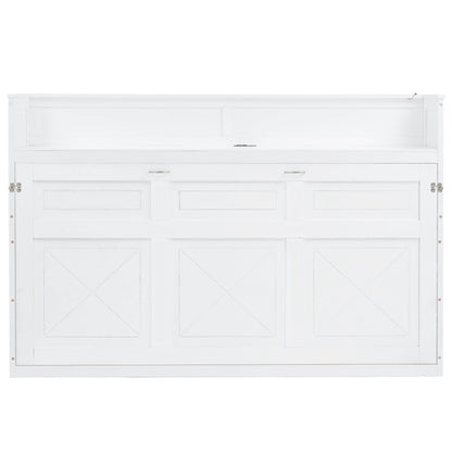 Murphy Bed With Desk, LED Light And USB Charging Station