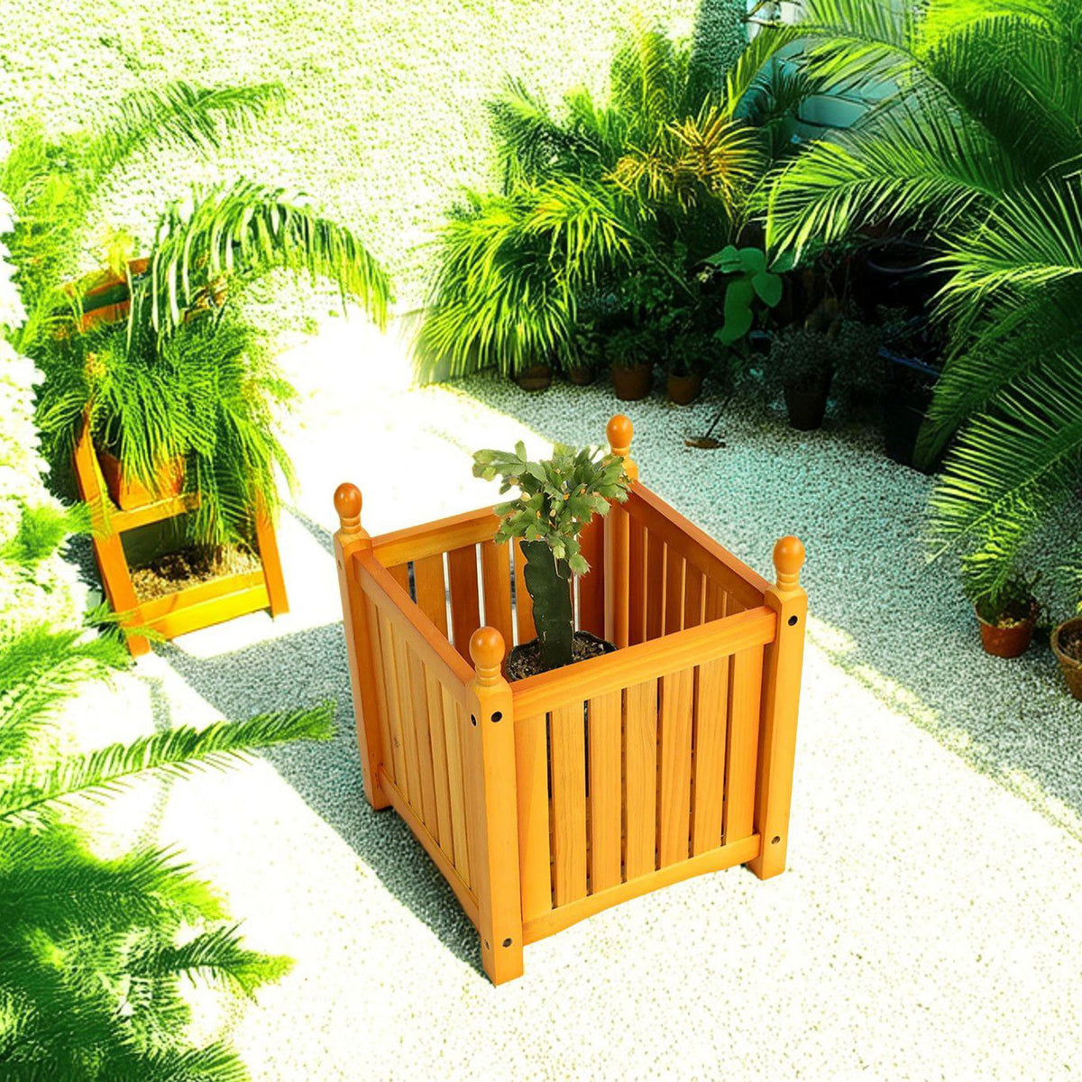 Square Outdoor Flower And Herb Pot - Teak
