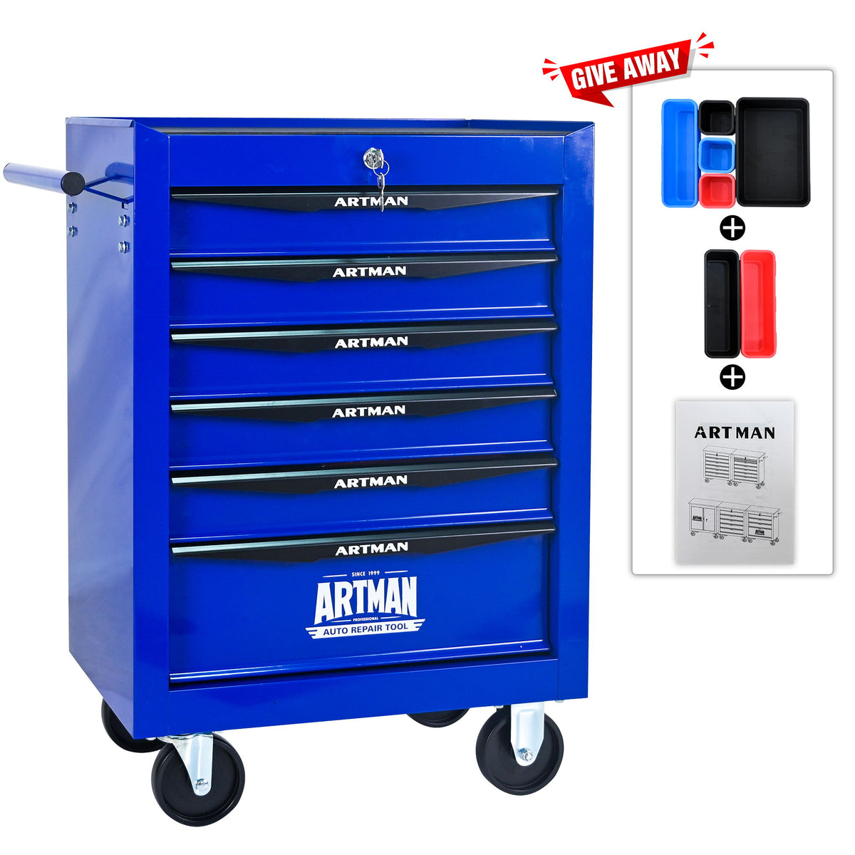 Rolling Metal Tool Chest With Drawers, Steel Storage Cabinet With Ball Bearing Slides
