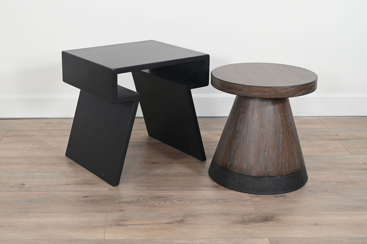 Malibu - Nesting Accent Table Set With Round Wood Stool - Weathered Rum