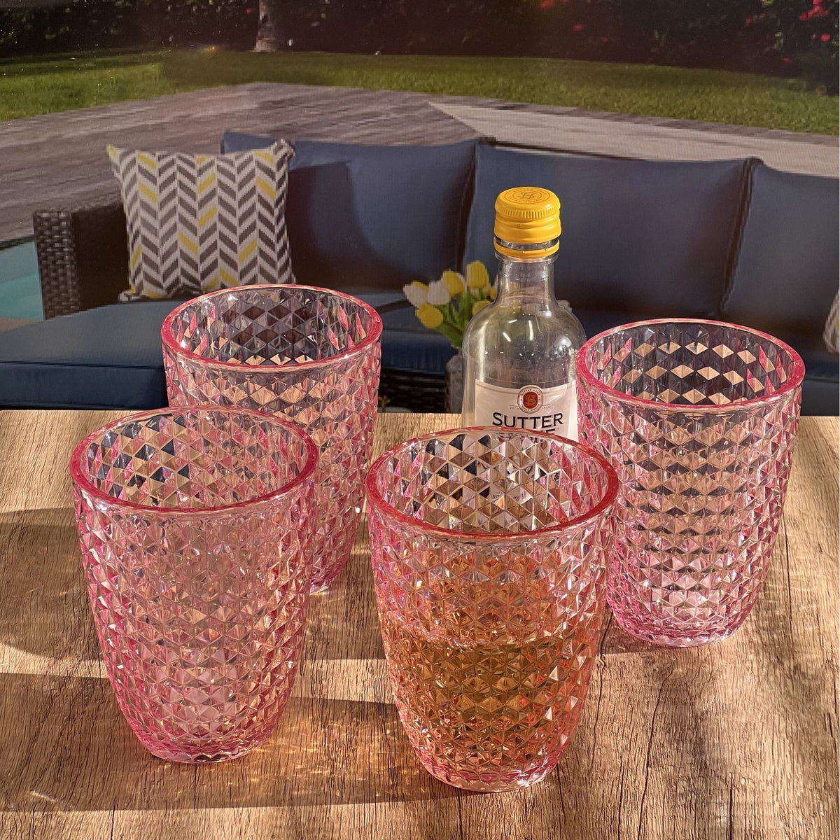 Leading Ware Diamond Cut Acrylic Glasses Drinking (Set of 4)