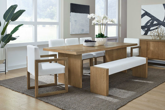 One - Modern Coastal Slab Leg Upholstered Dining Bench - White Oak And White Pearl