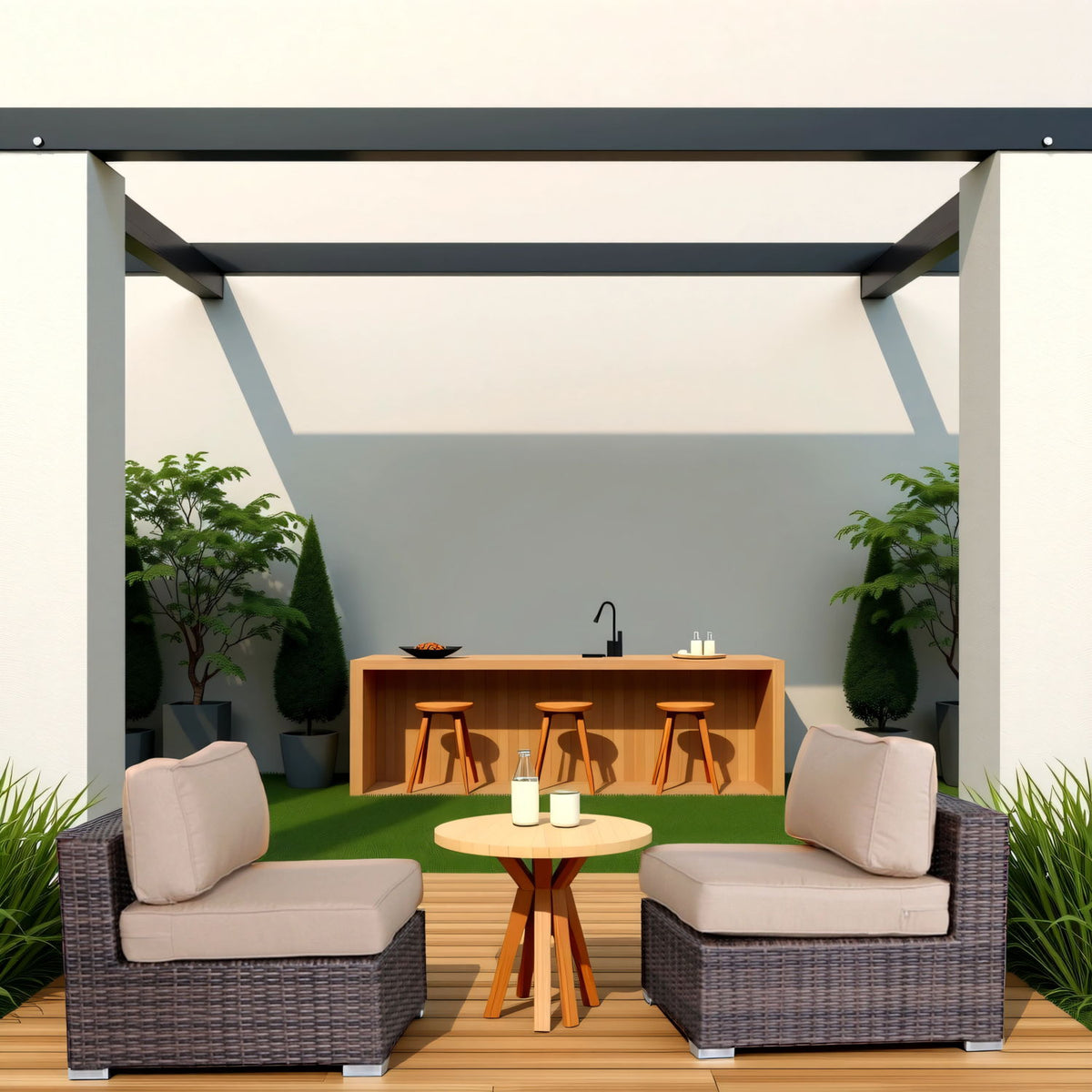 Wide Armless Outdoor Chairs With Cushions (Set of 2)