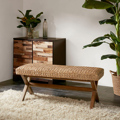 Bench With Water Hyacinth Seat - Brown