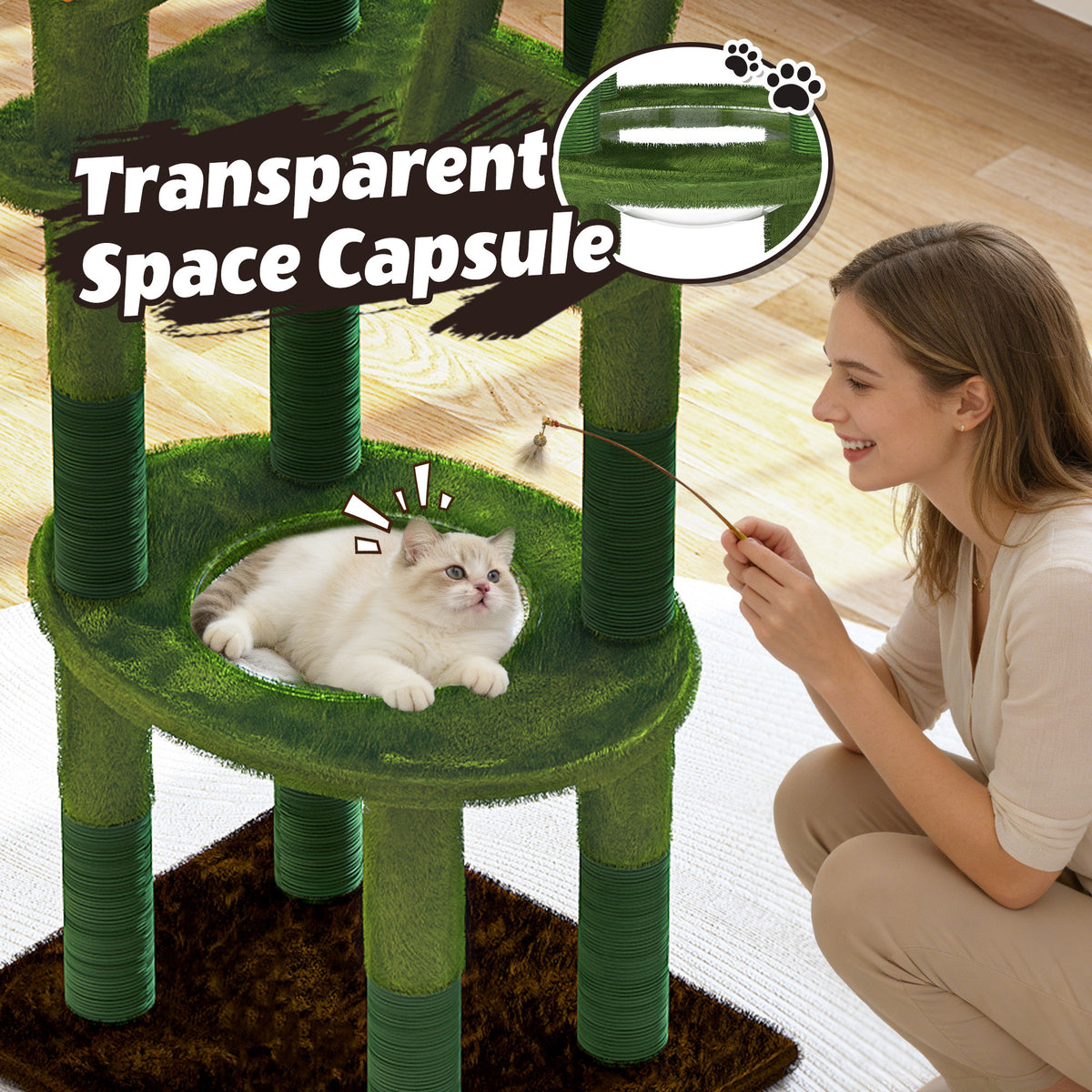 Cactus Cat Tree With Transparent Capsule