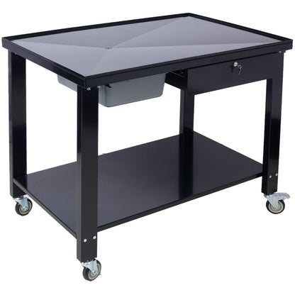 Transmission Teardown Work Station 1 / 2 Ton Capacity Sloping Drain Table Locking Drawer Removable Drain Basin Full-Width Lower Shelf Four 4" Caster Wheels
