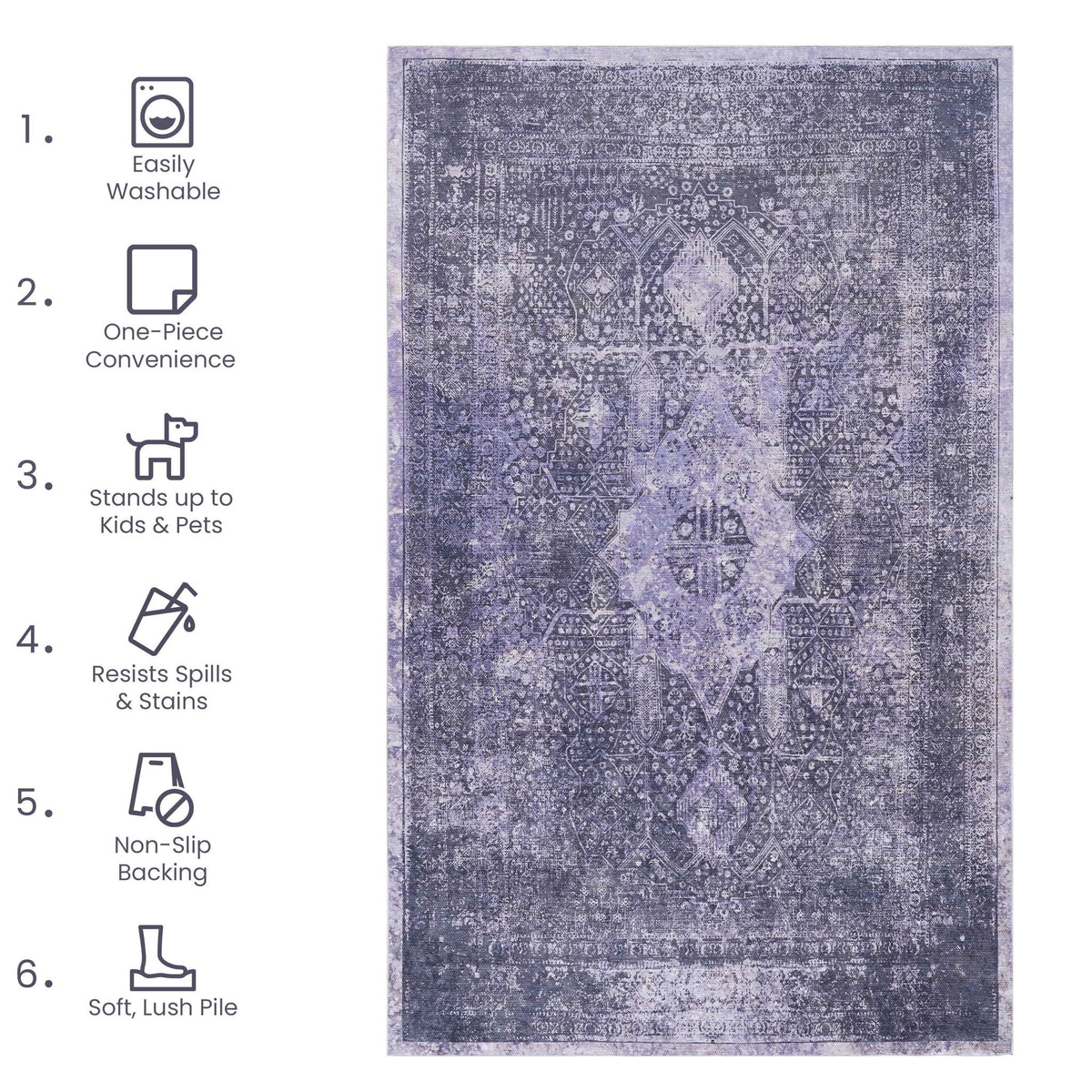Maval - 2'6'' X 10' Washable Runner Rug - Anthracite