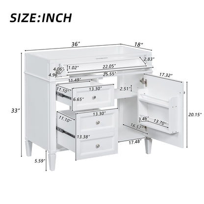 Bathroom Vanity With 2 Drawers And Tip-Out Drawer, Storage Cabinet