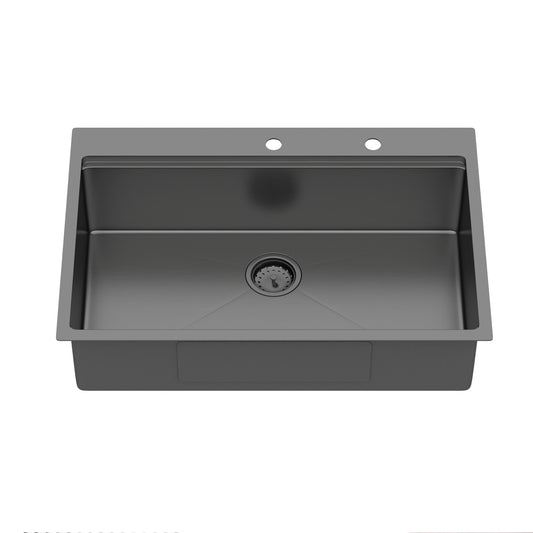 Drop In Workstation Sink Topmount Single Bowl With Pull Out Faucet And Soap Dispenser - Gunmetal Black