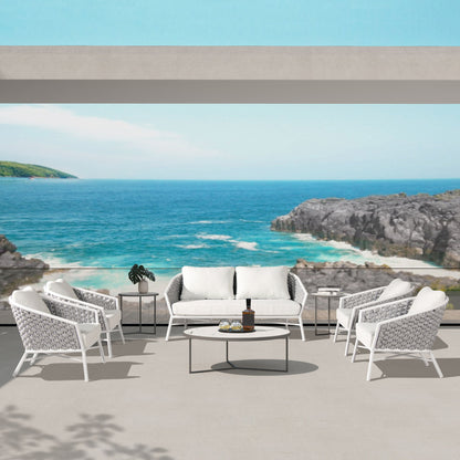 Rowan - Rope Barrel Back Patio Accent Arm Chair (Set of 2) - White