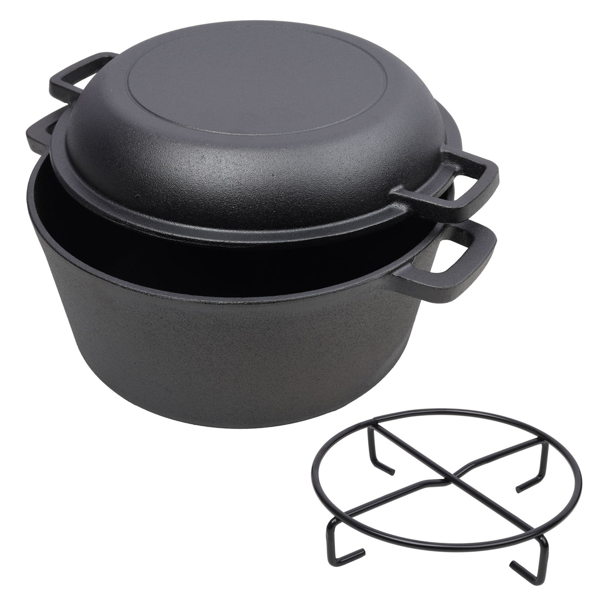 2 In 1 Pre-Seasoned Cast I Dutch Oven With Dual Handles, 5 Quart - Black