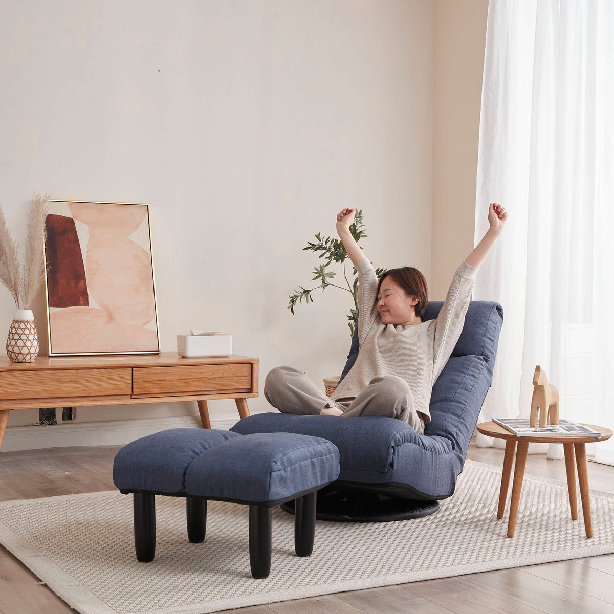 Adjustable Japanese Reclining Floor Chair Sofa With Metal Frame For Living Room