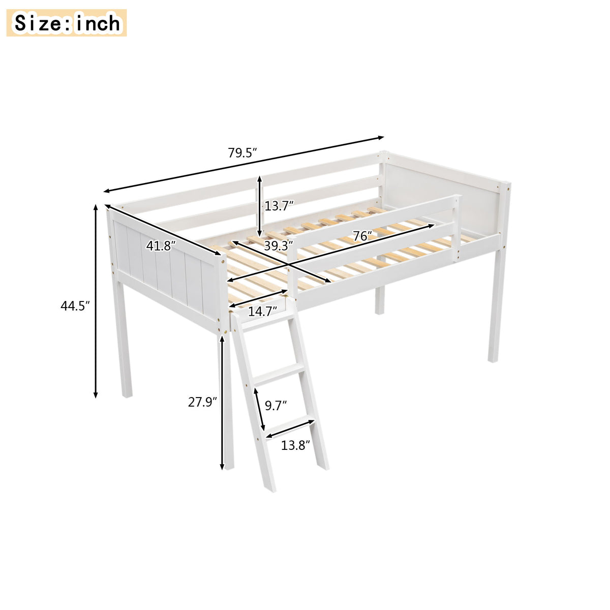 Low Loft Bed With Adjustable Ladder