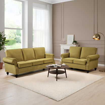 Loveseat Sofa With Nailhead Detail & Turned Legs, 2 Seater Upholstered Couch