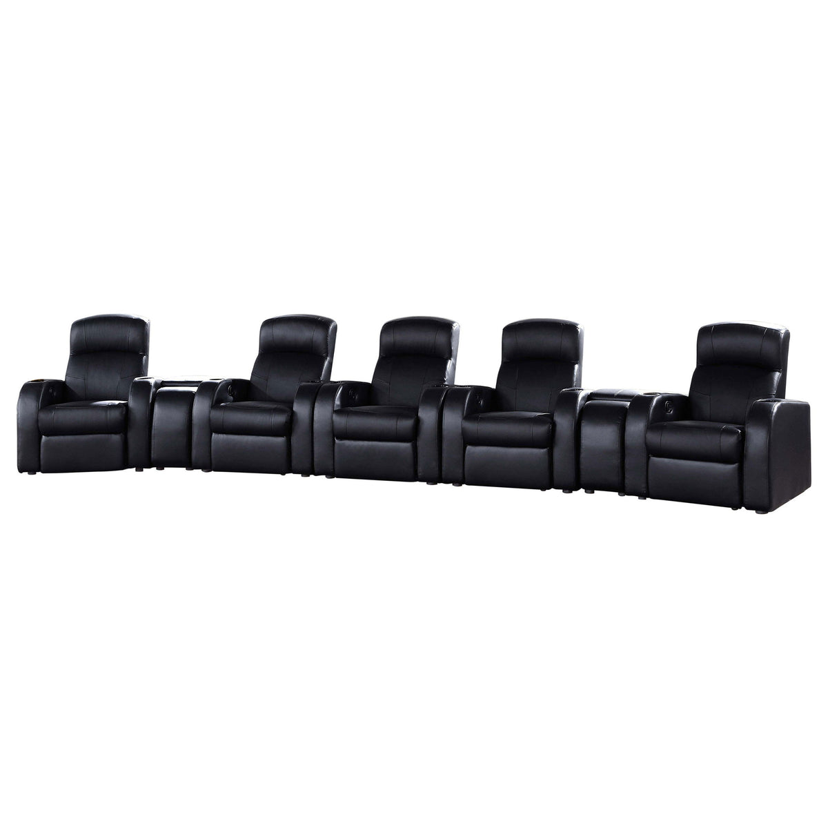 Franky - 7 Piece Seater Home Theater Set, Reclining Chairs & Storage Consoles - Black