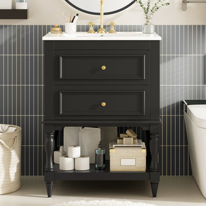Bathroom Vanity With Sink, 2 Drawers Storage Cabinet, Open Shelf