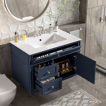 Wall Mounted Bathroom Vanity With 2 Drawers, 1 Tip Out Drawer, 3 Holes Sink
