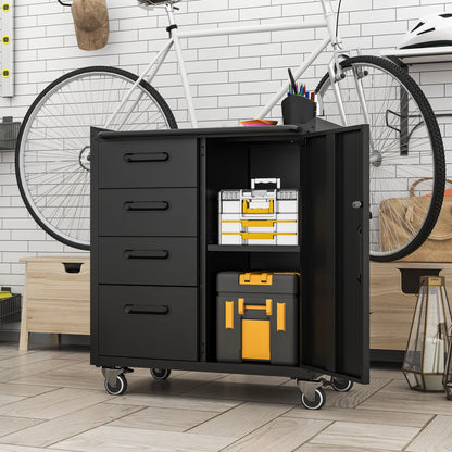 Sturdy Metal Tool Storage Cabinet With Wheels Durable Garage, Office & Home Organizer Steel
