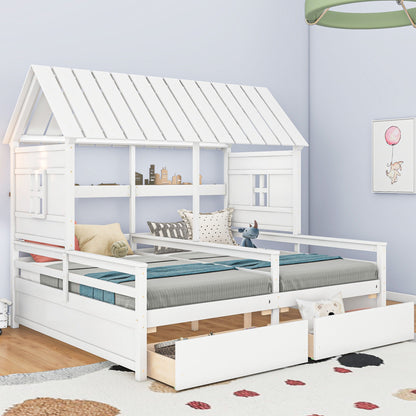 House Platform Beds With 2 Drawers, Side By Side Design