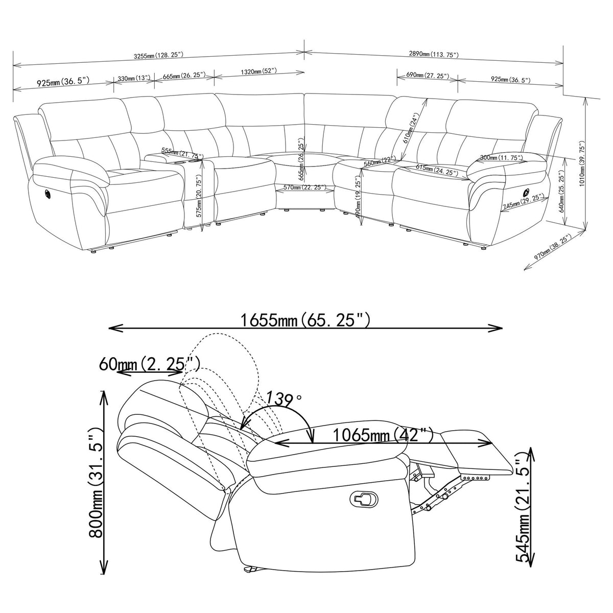 Divine - 6 Piece Reclining Sectional