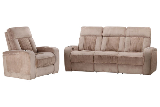 Equinox - Fabric Power Reclining Sofa And Recliner - Mushroom