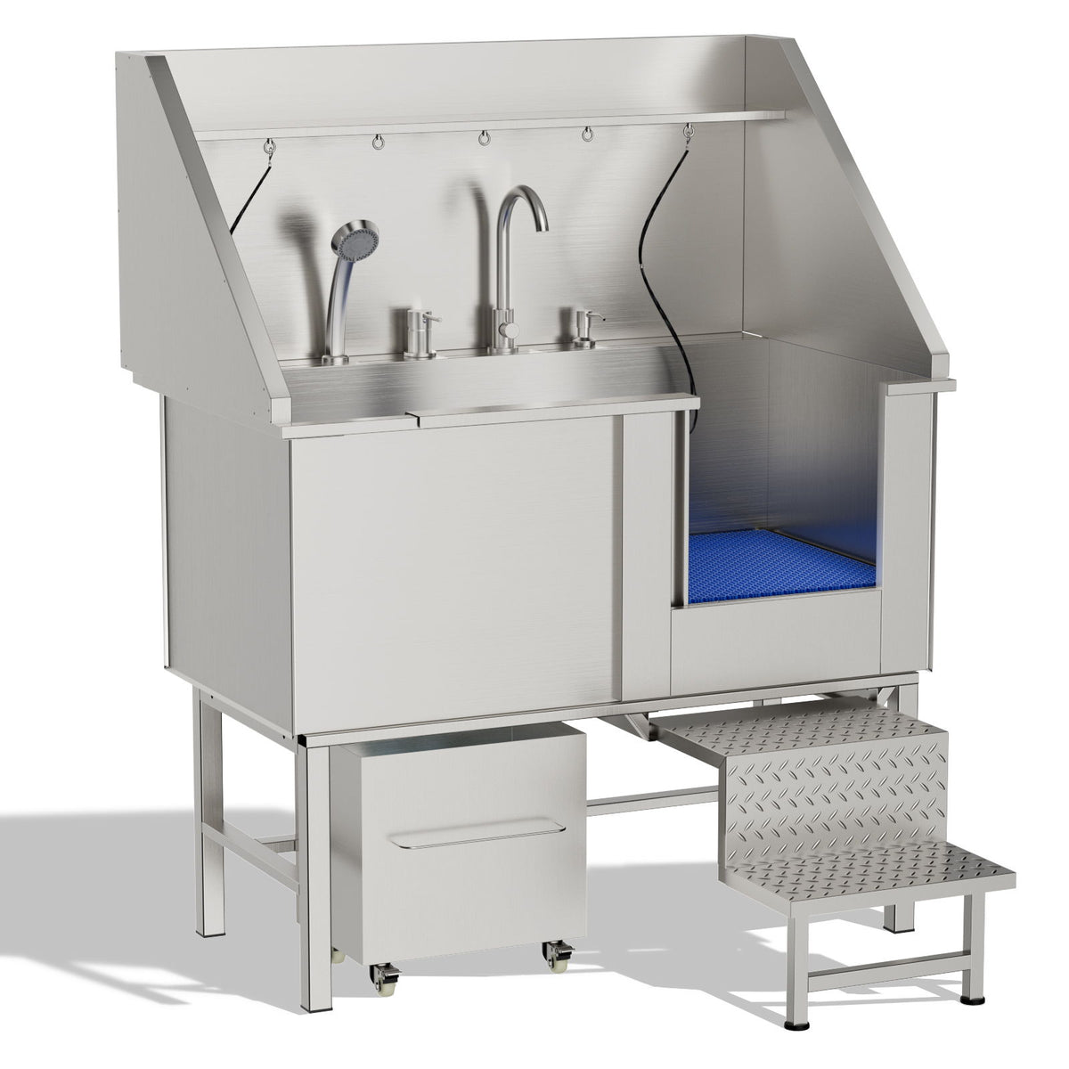 Stainless Steel Dog Washing Station With Seamless Design And Accessories - Silver