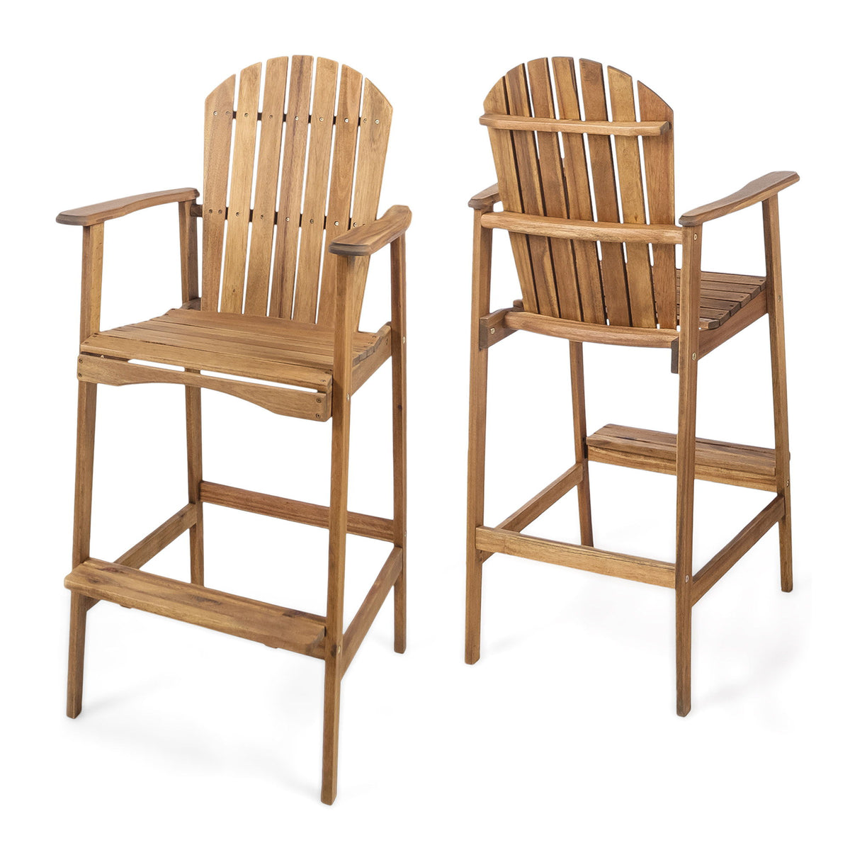 Outdoor Acacia Wood Adirondack Barstools (Set of 2)