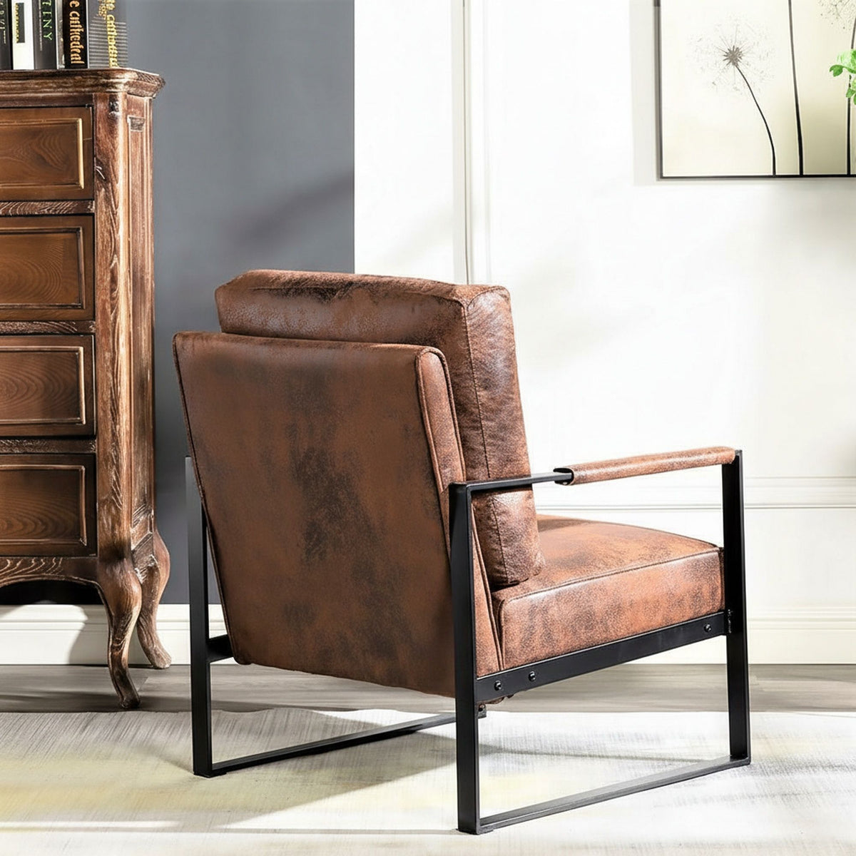 Accent Chair With Durable Square Frame, Armchair For Living Room - Brown
