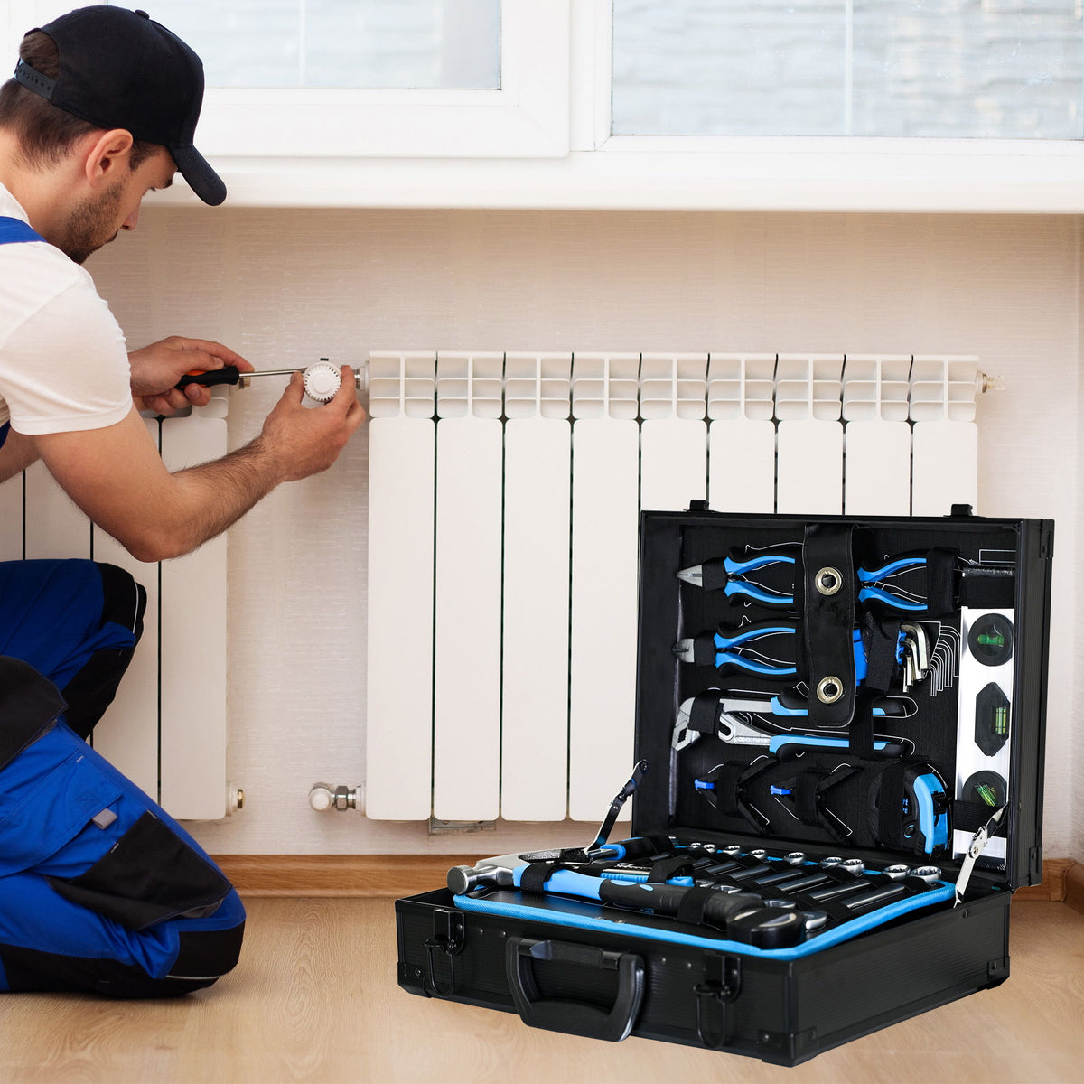 Combined Maintenance Tool Suitcase 247 Pieces Of Basic Home Maintenance Tool Set General Machinery Tool Set - Blue